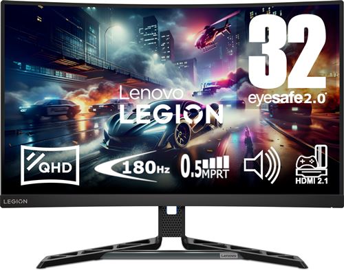 Lenovo Legion R32qc 30 Écran Gaming de 31.5" Incurvé avec Eyesafe QHD VA 180Hz 0.5ms HDMI+DP Cable DP AMD FreeSync Haut parleurs Réglage en Inclinaison - vue 3