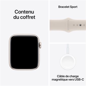 Apple Watch SE GPS, boîtier en Aluminium Lumière Stellaire de 44 mm avec bracelet sport Lumière Stellaire S/M