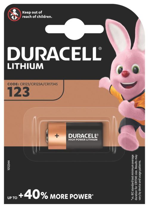 Pile Au Lithium Duracell CR123A – 3 Volts, 1550 mAh, Longue Durée