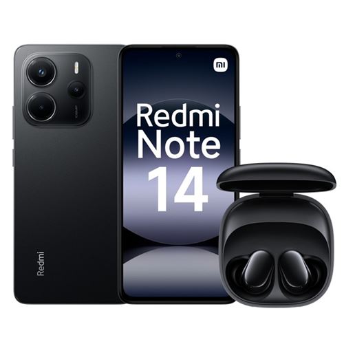 Pack Smartphone Xiaomi Redmi Note 14 6,67 Double nano SIM 256 Go Noir minuit + Ecouteurs Redmi Buds 6 Play
