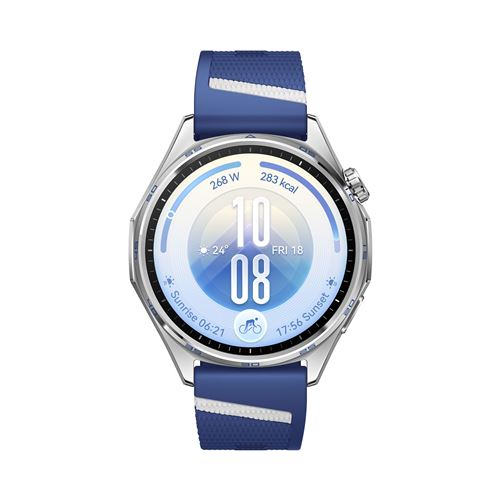 Montre Connectée Huawei Watch Gt 7 46 Mm Bluetooth Acier Inoxydable Argent avec Bracelet En Fluoroélastomère Bleu et Blanc