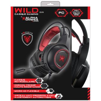 Casque Gaming Alpha Omega Players Wild C29 Rétroéclairé Rouge