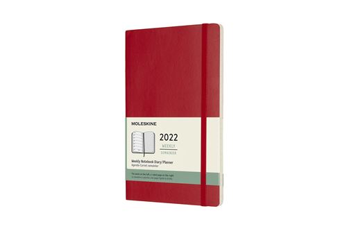 Agenda semainier Moleskine Grand format Couverture souple 2022 Rouge Ecarlate