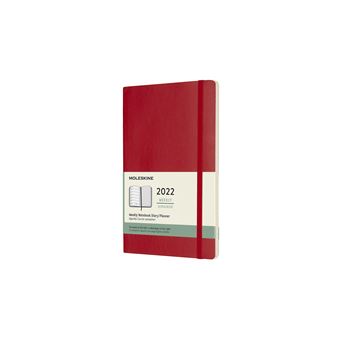 Agenda semainier Moleskine Grand format Couverture souple 2022 Rouge Ecarlate