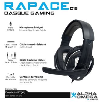 Casque Gaming filaire Alpha Omega Players Rapace Blanc