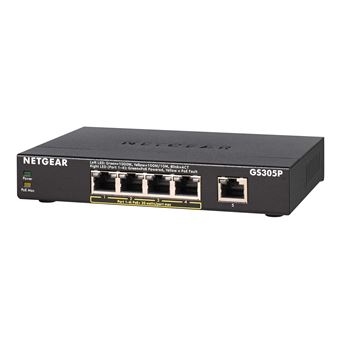 NETGEAR GS305Pv2 - Commutateur - non géré - 5 x 10/100/1000 (4 PoE) - de bureau, fixation murale - PoE+ (63 W) - Tension CC
