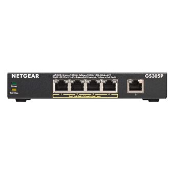 NETGEAR GS305Pv2 - Commutateur - non géré - 5 x 10/100/1000 (4 PoE) - de bureau, fixation murale - PoE+ (63 W) - Tension CC