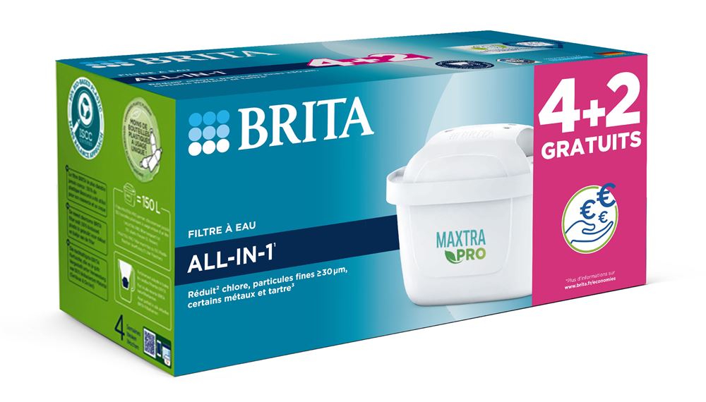 Pack de 4 Cartouches filtres à eau avec 2 gratuits Brita Maxtra Pro  All-in-1 1053882 Blanc - Achat & prix