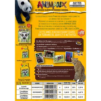 Jeu de cartes Panini Album Animaux 5 pochettes