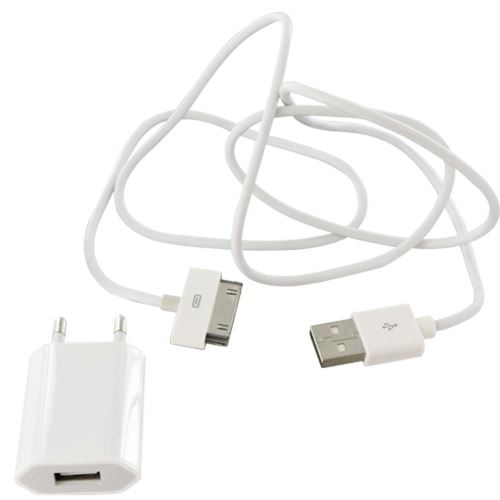 Avizar Chargeur secteur + Câble Compatible iPod iPad Iphone 30-broches - Blanc