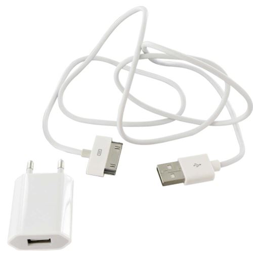 Chargeur secteur + Câble Compatible iPod iPad Iphone 30-broches - Blanc