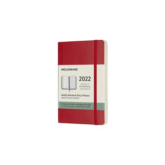 Agenda semainier Moleskine Format de poche Couverture souple 2022 Rouge Ecarlate