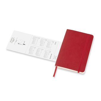 Agenda semainier Moleskine Format de poche Couverture souple 2022 Rouge Ecarlate