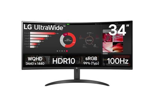 Ecran PC LG UltraWide 34WR50QK-B 34 Incurvé WQHD