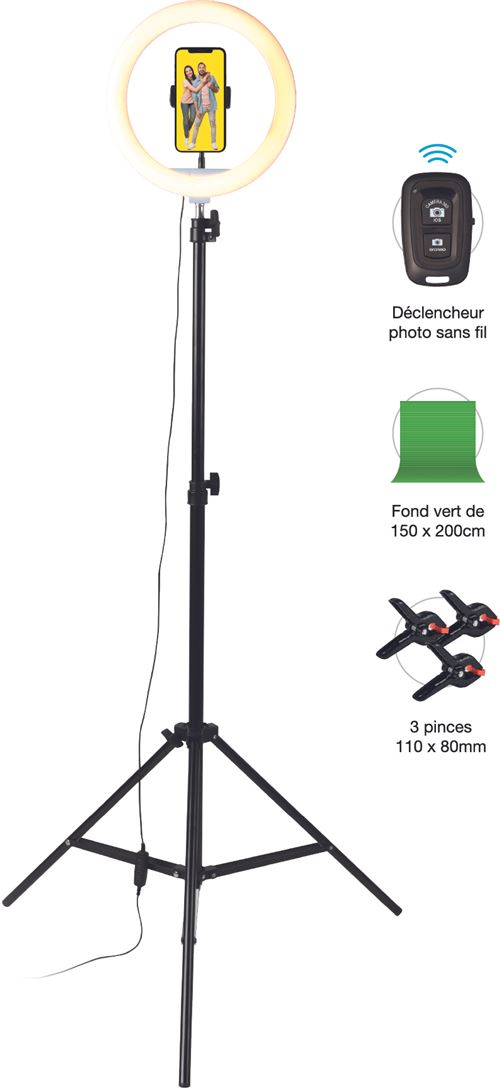 Pack Studio Movin Photo – Trépied, Ring Light, Fond Vert