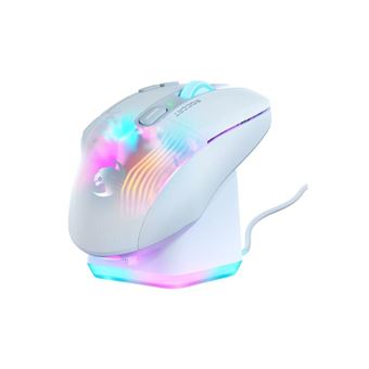 ROCCAT Kone XP Air - Souris - optique - 10 boutons - sans fil, filaire - Bluetooth, 2.4 GHz - récepteur sans fil USB - blanc