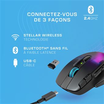 ROCCAT Kone XP Air - Souris - optique - 10 boutons - sans fil, filaire - Bluetooth, 2.4 GHz - récepteur sans fil USB - blanc