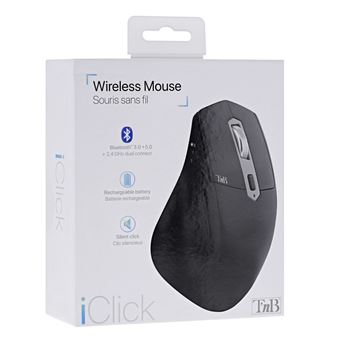 Souris sans fil semi-ergonomique Dual Connect T'n'b iClick Noir