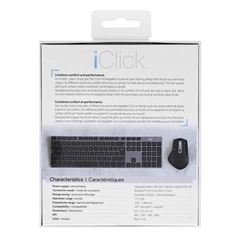 Souris sans fil semi-ergonomique Dual Connect T'n'b iClick Noir