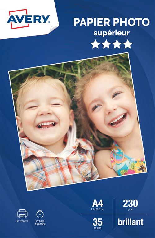 Pack de 35 feuilles papier photo brillants A4 Avery Dennison Blanc pour imprimantes jet d encre