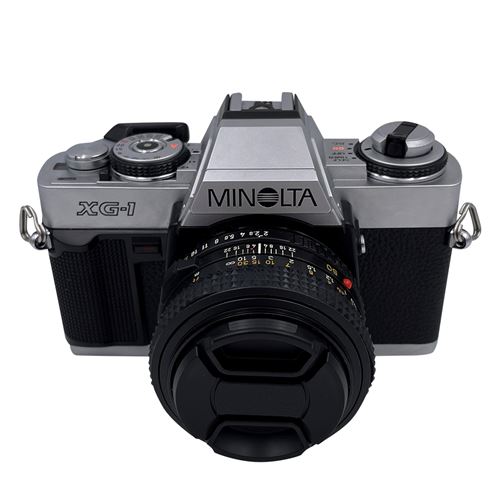 Minolta Filmcamera XG-1 50 mm f2 MD Rokkor Zilver en Zwart