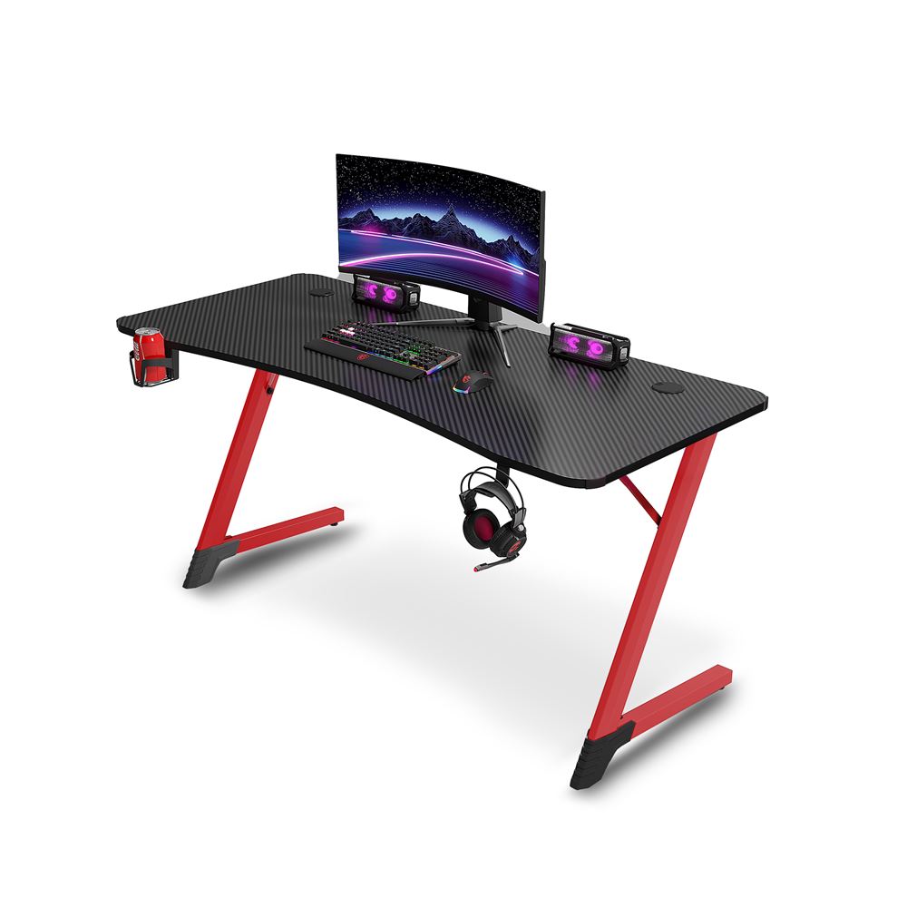 Bureau ergonomique gamer avec porte gobelet et support casque Urban Factory Ergo Noir et Rouge