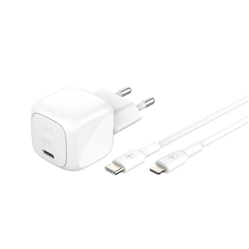 Chargeur secteur USB-C® Belkin BoostCharge Power Delivery 30 W Blanc + câble USB-C vers Lightning 1 m