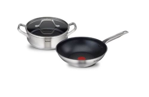 Set Poêle Tefal Hero wok 28 cm et sauteuse 24 cm avec couvercle Induction Argent