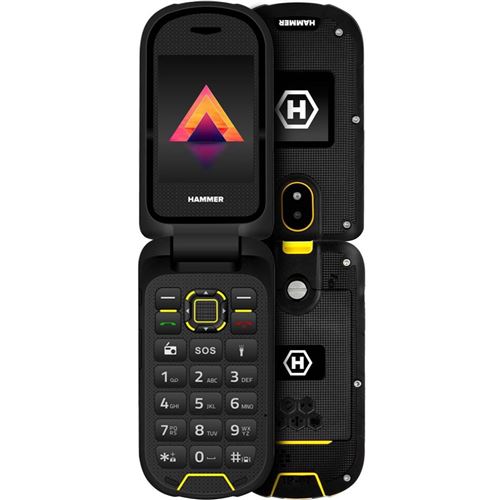 Téléphone renforcé à clapet Double écran Batterie 1200mAh Bouton SOS Hammer Noir