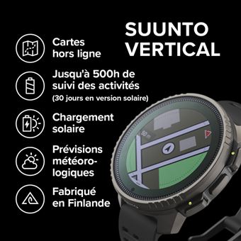 Montre connectée Suunto Vertical Titanium Solar Black avec bracelet silicone Noir