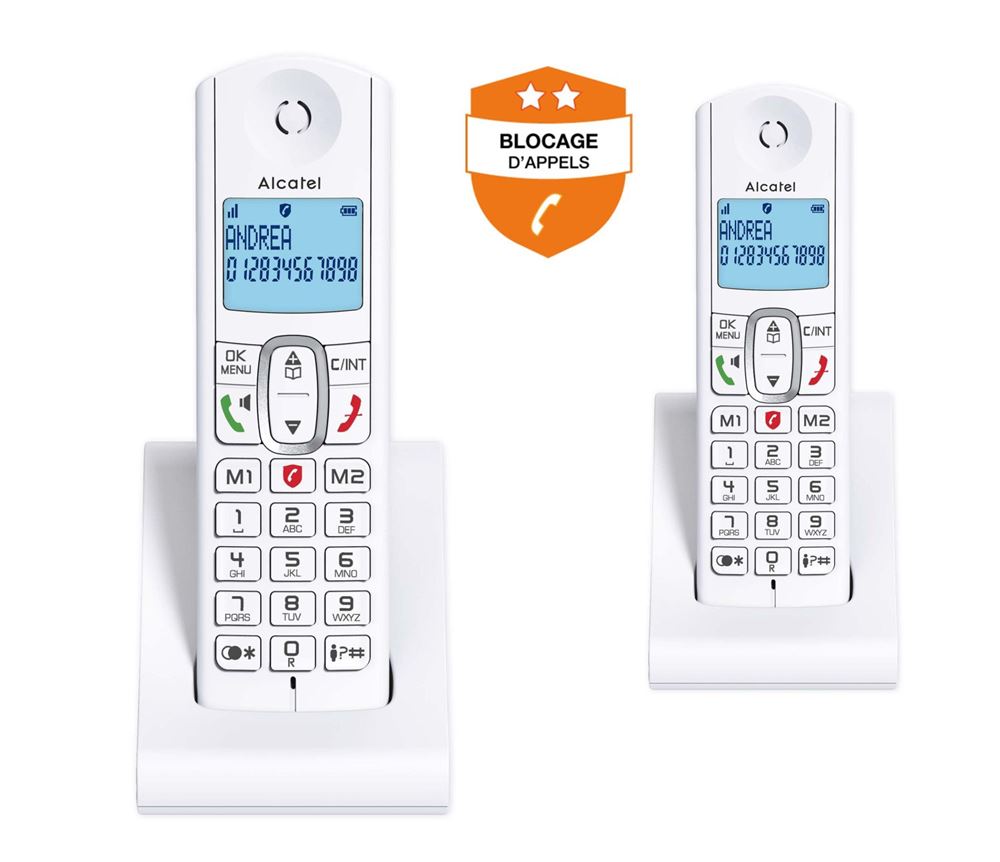 Téléphone fixe sans fil Alcatel F670 Duo Blanc - Téléphone sans fil