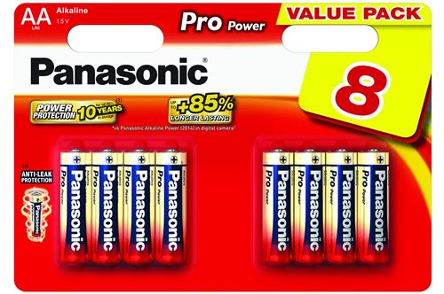 Pack de 8 piles alcalines LR06 AA Panasonic Pro Power