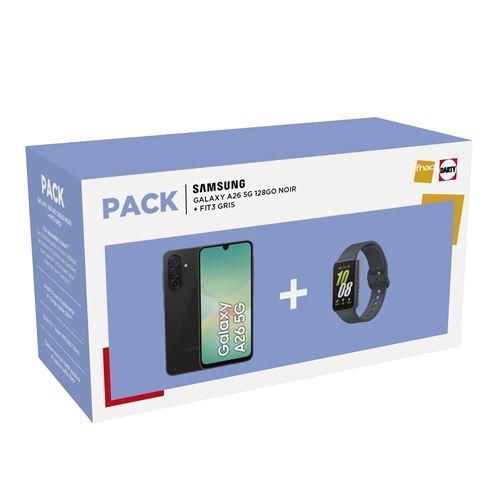 Pack Smartphone Samsung Galaxy A26 6,7” 5G Nano SIM 128 Go Noir + Fit3 Gris