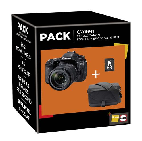 Fnac Pack Canon EOS 80D Reflex Behuizing + EF-S 18-135 IS USM Lens + Draagtas + 16GB SD-Kaart