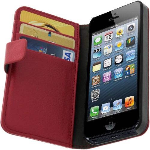 Étui iPhone 5 / 5S / SE Housse Clapet Porte-carte Fonction stand - Rouge