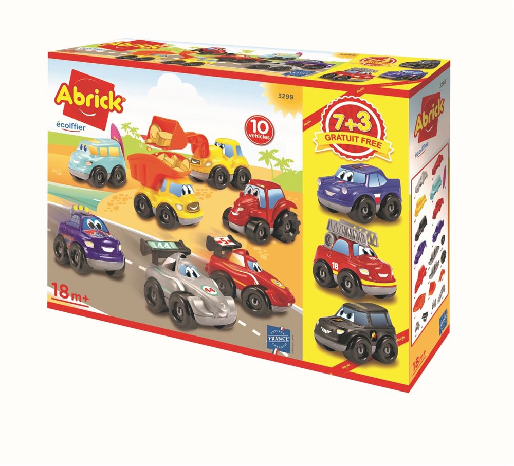 Ecoiffier – Coffret 10 Véhicules Fast Car Abrick – Châssis Interchangeables Avec Briques à Empiler – Dès 18 Mois – Fabriqué En France
