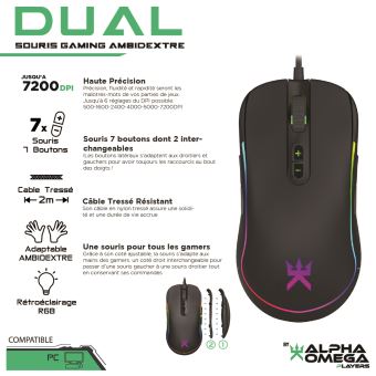 Souris filaire ambidextre Alpha Omega Players Noir