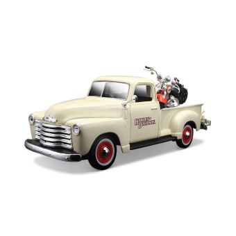 Voiture Maisto Chevrolet 3100 Pick-up 1950 avec moto 1:24 Blanc