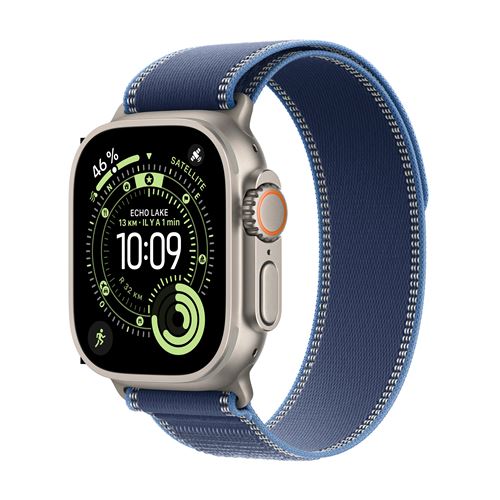 Apple Watch Ultra 3 GPS + Cellular 49mm Boitier en Titane Naturel avec Boucle Trail bleu/bleu vif S/M
