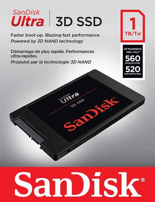 Disque SSD Interne SanDisk Ultra 3D 1 To Noir + Rescu pro