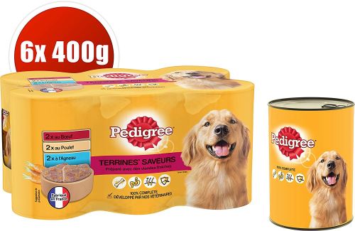 PEDIGREE Terrines Saveurs 3 Variétés de Boîtes pour Chiens 6 x 400 g