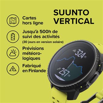 Montre connectée Suunto Vertical Black Lime avec bracelet silicone Jaune