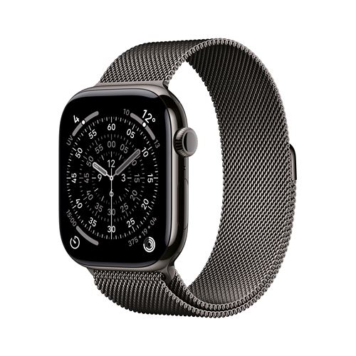 Apple Watch Series 11 GPS + Cellular 46mm Boitier en Titane Ardoise avec Bracelet Milanais Noir M/L