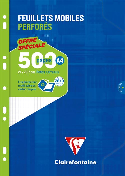 Etui de 500 feuillets mobiles perforés A4 Clairefontaine Petits carreaux