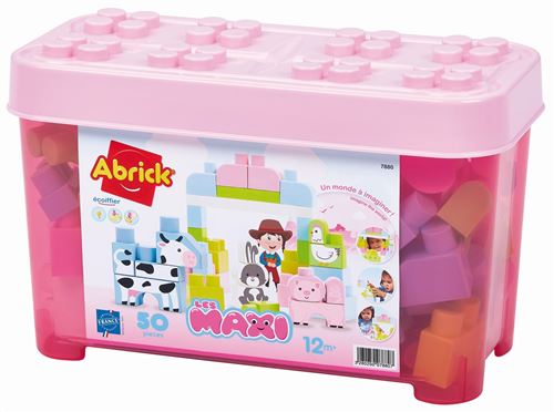 Briques De Construction Ecoiffier Maxi Abrick Baril Animaux De La Ferme 50 Pièces Rose