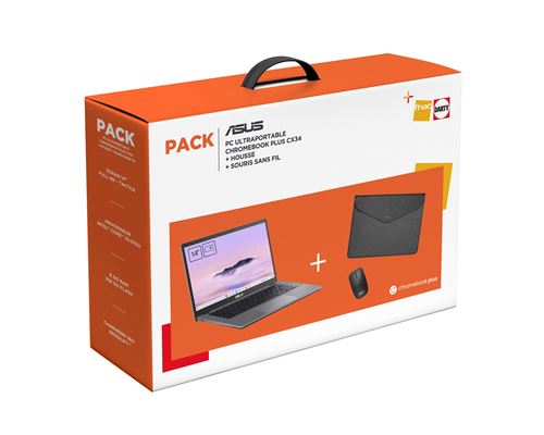 Pack Chromebook Asus Plus CX3402CVA-MW0999 14 Intel® Core™ i3 8 Go RAM 256 Go SSD Tactile Gris + Pochette + Souris