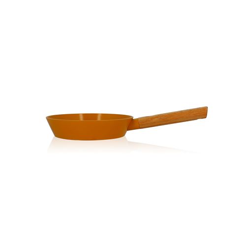 POELE ECTOR 20 CM EN ALUMINIUM REVETEMENT CERAMIQUE JAUNE AVEC MANCHE EN BOIS