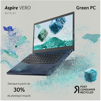 Pack PC Portable Acer Aspire Vero AV14-51-54JF 14 Intel Evo Core i5 16 Go RAM 512 Go SSD Bleu + Souris optique sans fil + Housse
