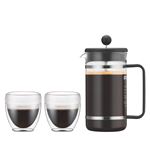 Cafetière à piston Bodum 8 tasses 1L Noir avec 2 gobelets Pavina Outdoor