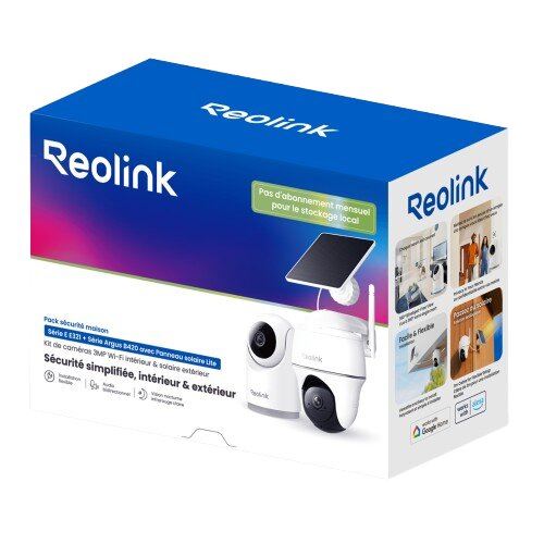 Pack de caméra de surveillance connectée Reolink E Series E321 intérieure + Caméra de surveillance B420 extérieure avec Panneau solaire Lite